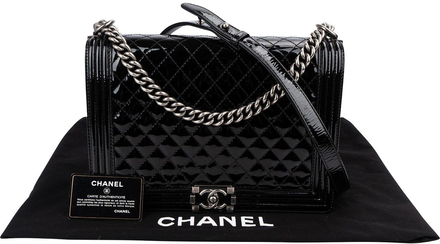 Chanel Quilted Patent Leather Jumbo Boy Single Flap Crossbody Bag