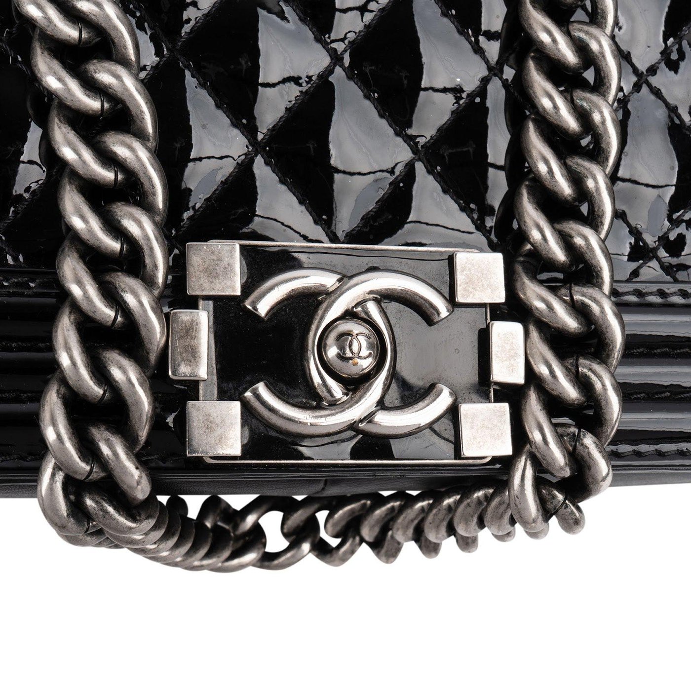 Chanel Quilted Patent Leather Jumbo Boy Single Flap Crossbody Bag
