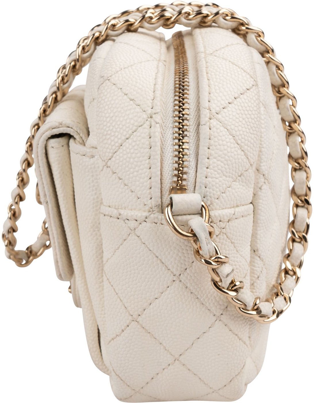 Chanel Quilted Caviar Leather Small Round Camera Crossbody Bag