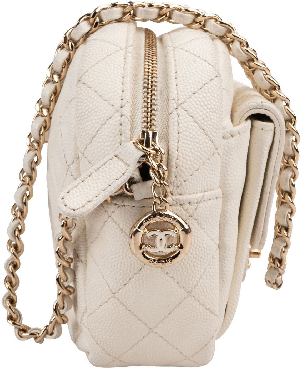 Chanel Quilted Caviar Leather Small Round Camera Crossbody Bag