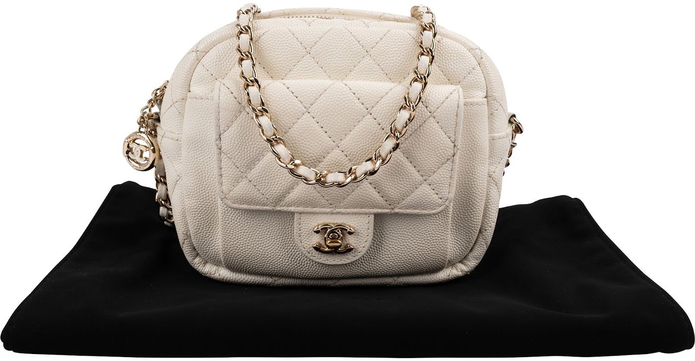 Chanel Quilted Caviar Leather Small Round Camera Crossbody Bag