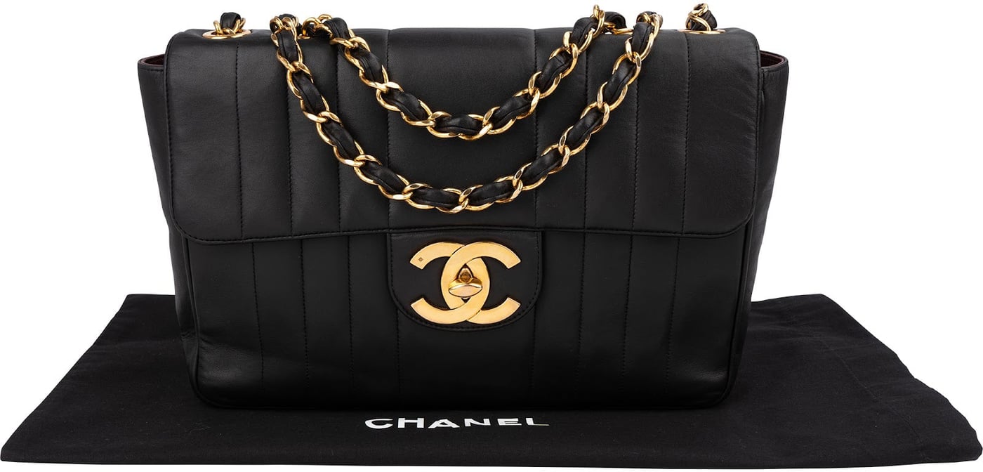 Chanel Vertical Quilted Lambskin 24K Gold Jumbo Single Flap Crossbody Bag
