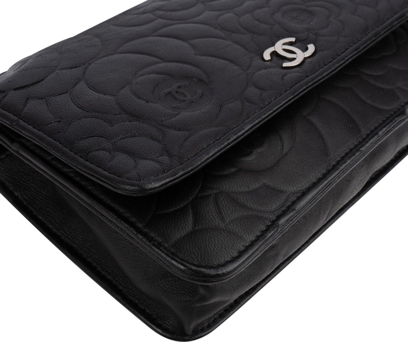 Chanel Camellia Embossed Lambskin Wallet On Chain Crossbody Bag