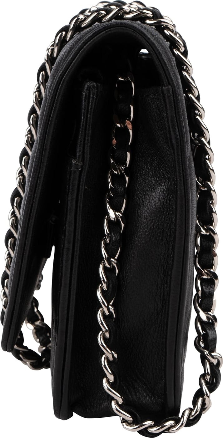 Chanel Camellia Embossed Lambskin Wallet On Chain Crossbody Bag