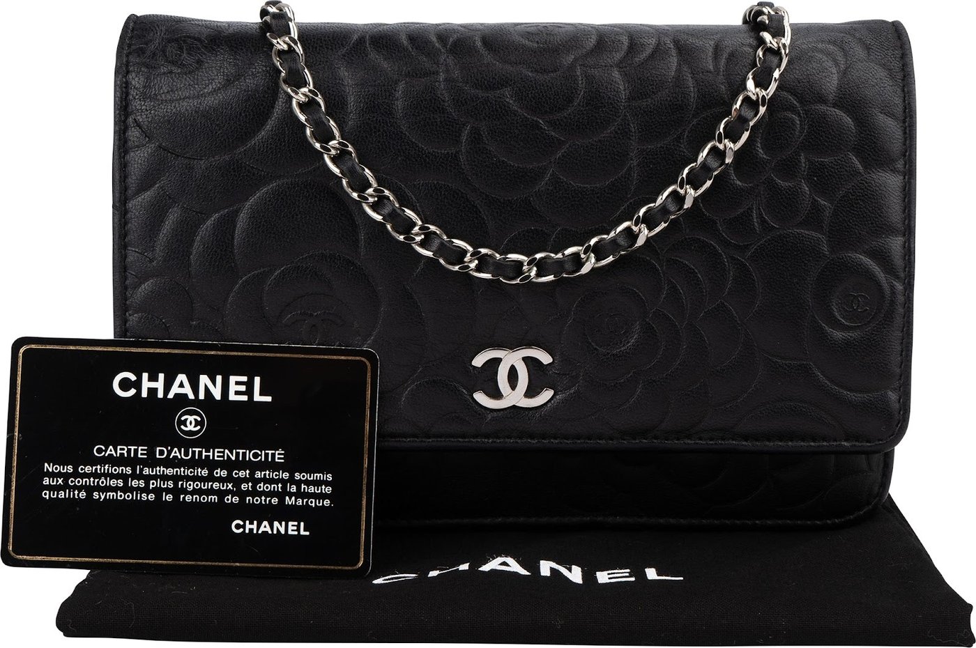 Chanel Camellia Embossed Lambskin Wallet On Chain Crossbody Bag