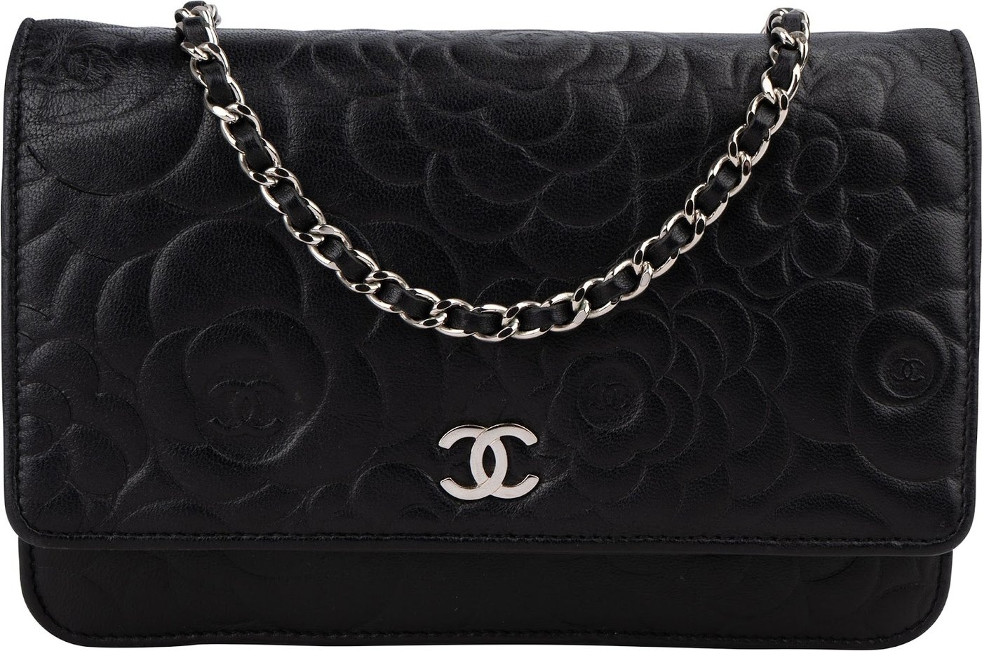 Chanel Camellia Embossed Lambskin Wallet On Chain Crossbody Bag