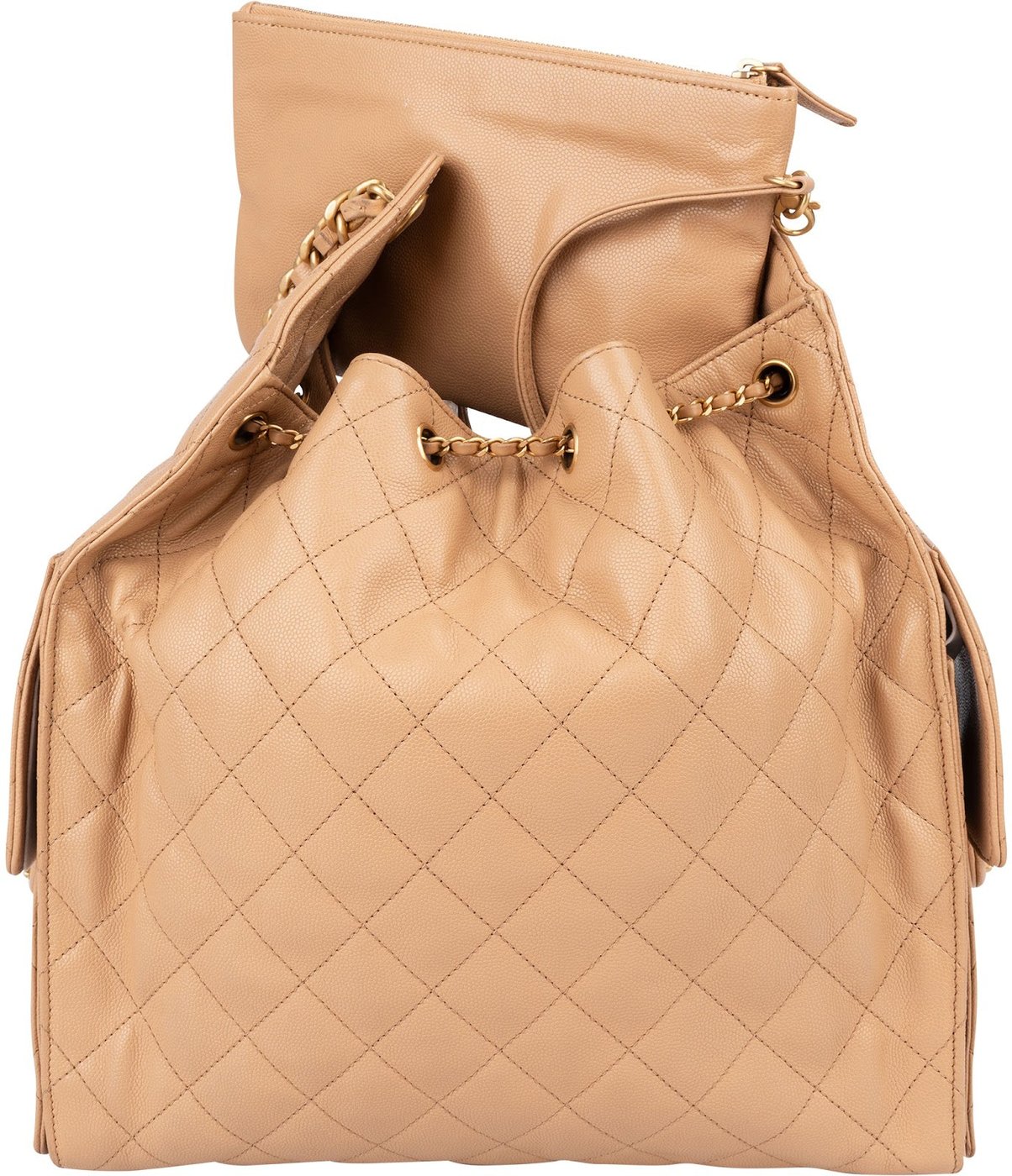 Chanel 25 Medium Quilted Caviar Leather CC Drawstring Shoulder Bag