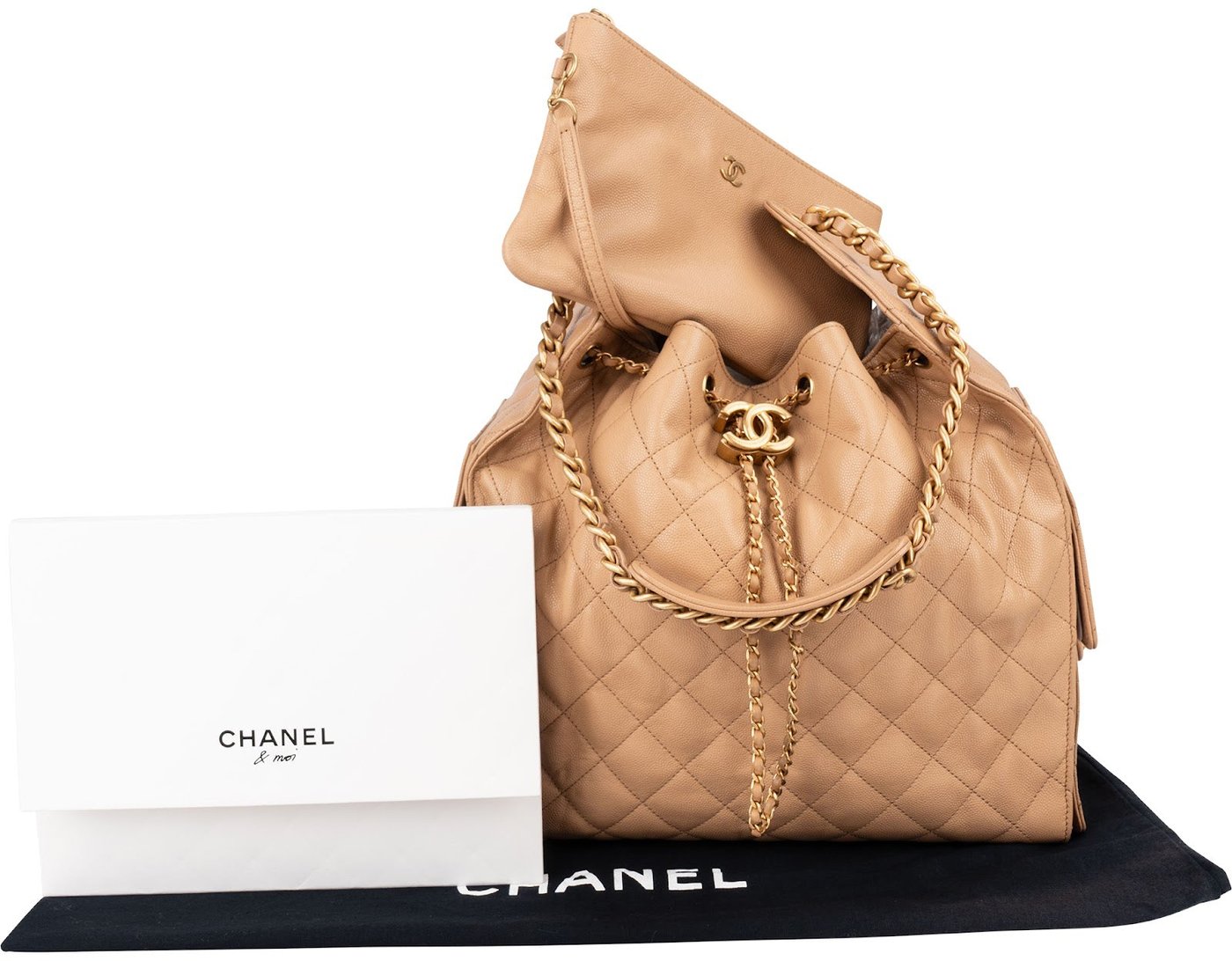 Chanel 25 Medium Quilted Caviar Leather CC Drawstring Shoulder Bag