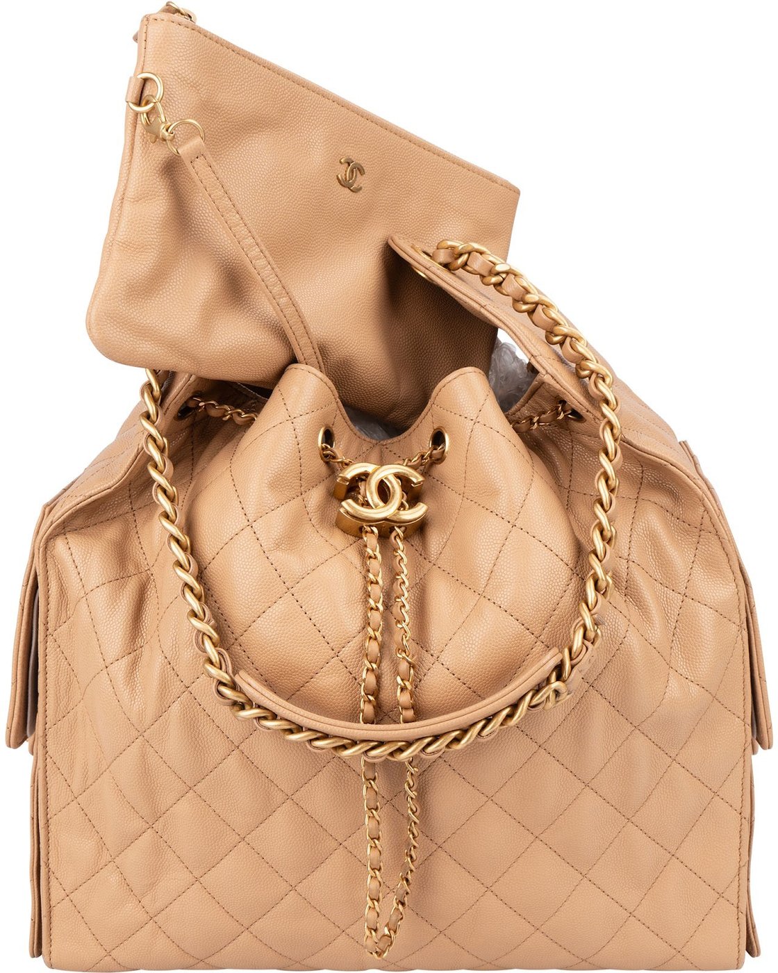 Chanel 25 Medium Quilted Caviar Leather CC Drawstring Shoulder Bag