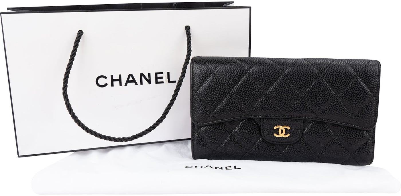 Chanel Quilted Caviar Leather Classic Flap CC Wallet