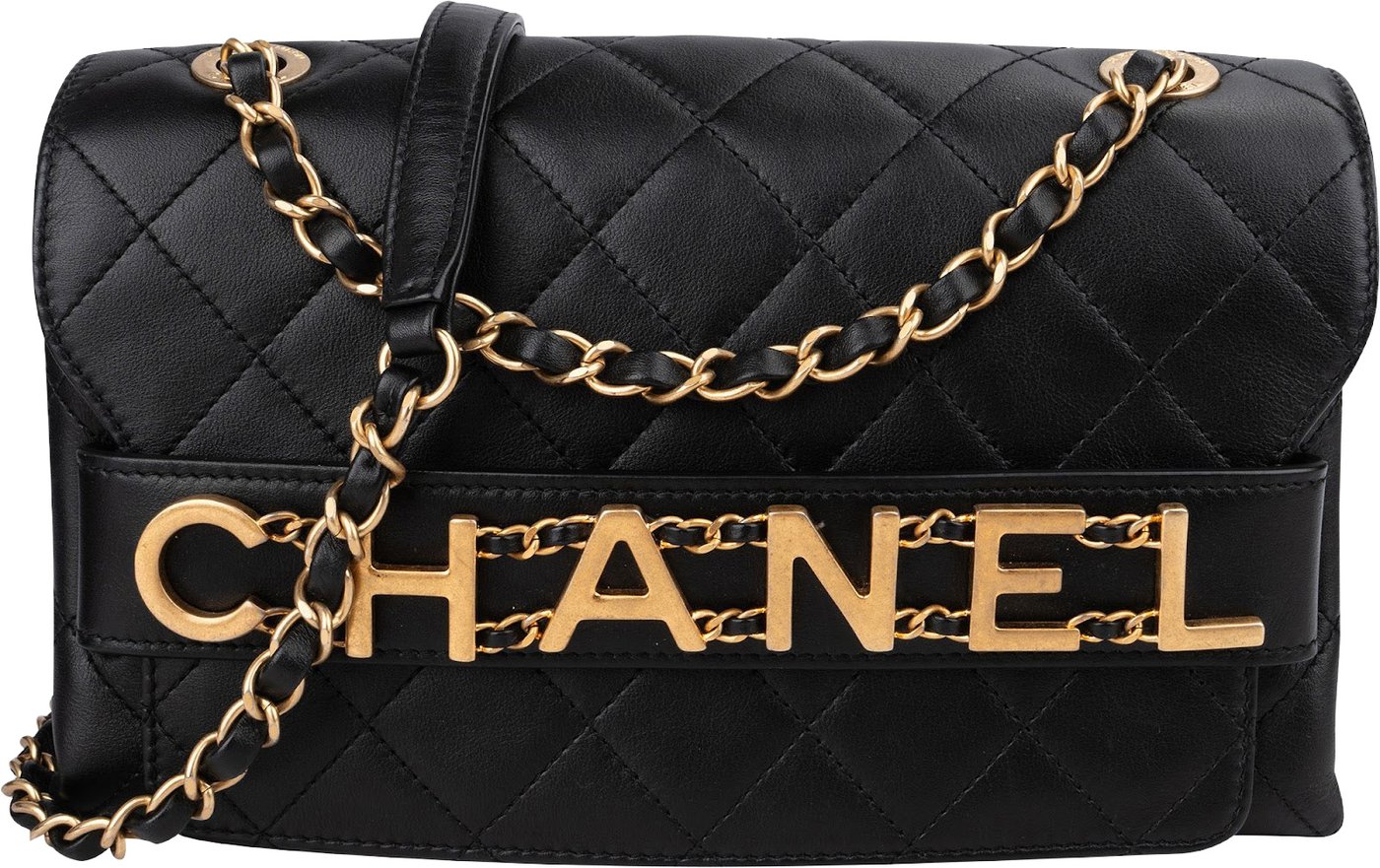 Chanel Quilted Lambskin Chain Spellout Letters Single Flap Crossbody Bag