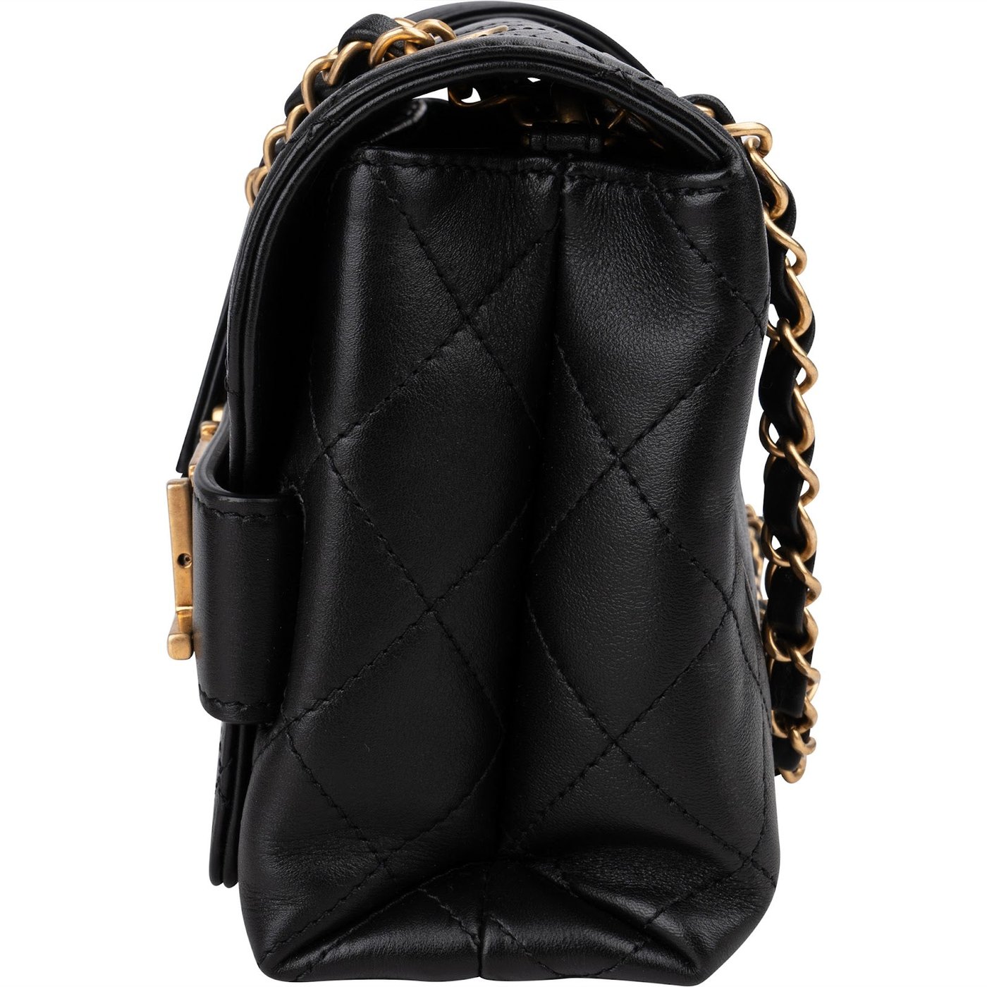 Chanel Quilted Lambskin Chain Spellout Letters Single Flap Crossbody Bag