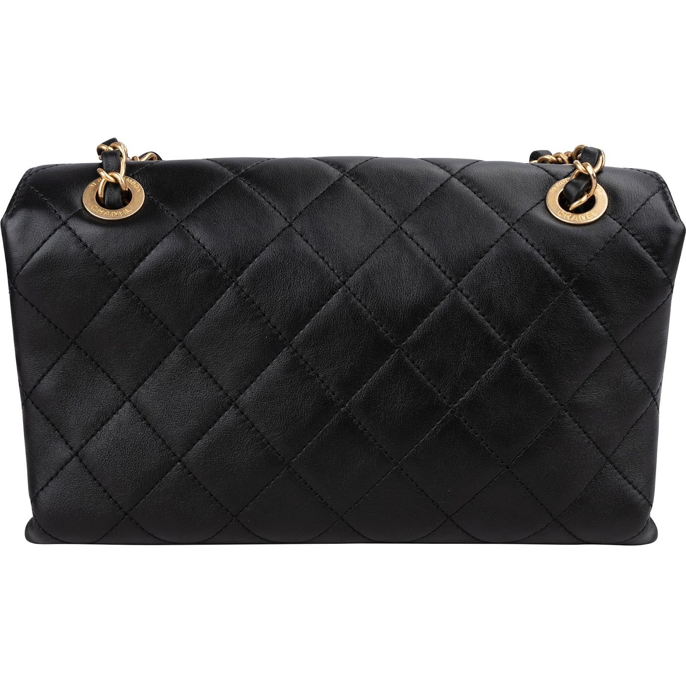 Chanel Quilted Lambskin Chain Spellout Letters Single Flap Crossbody Bag