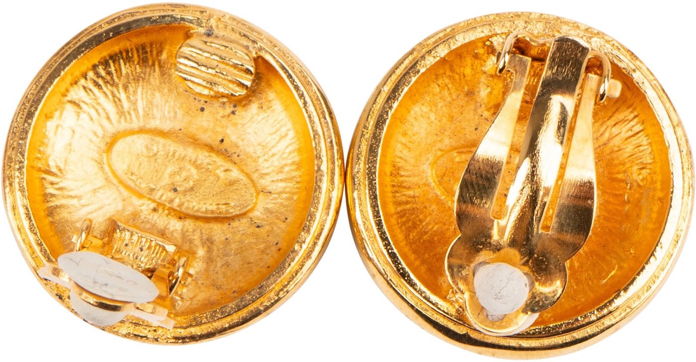 Chanel Gold Tone Emblem CC Sunburst Clip-On Earrings
