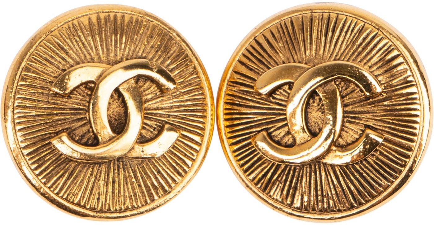 Chanel Gold Tone Emblem CC Sunburst Clip-On Earrings