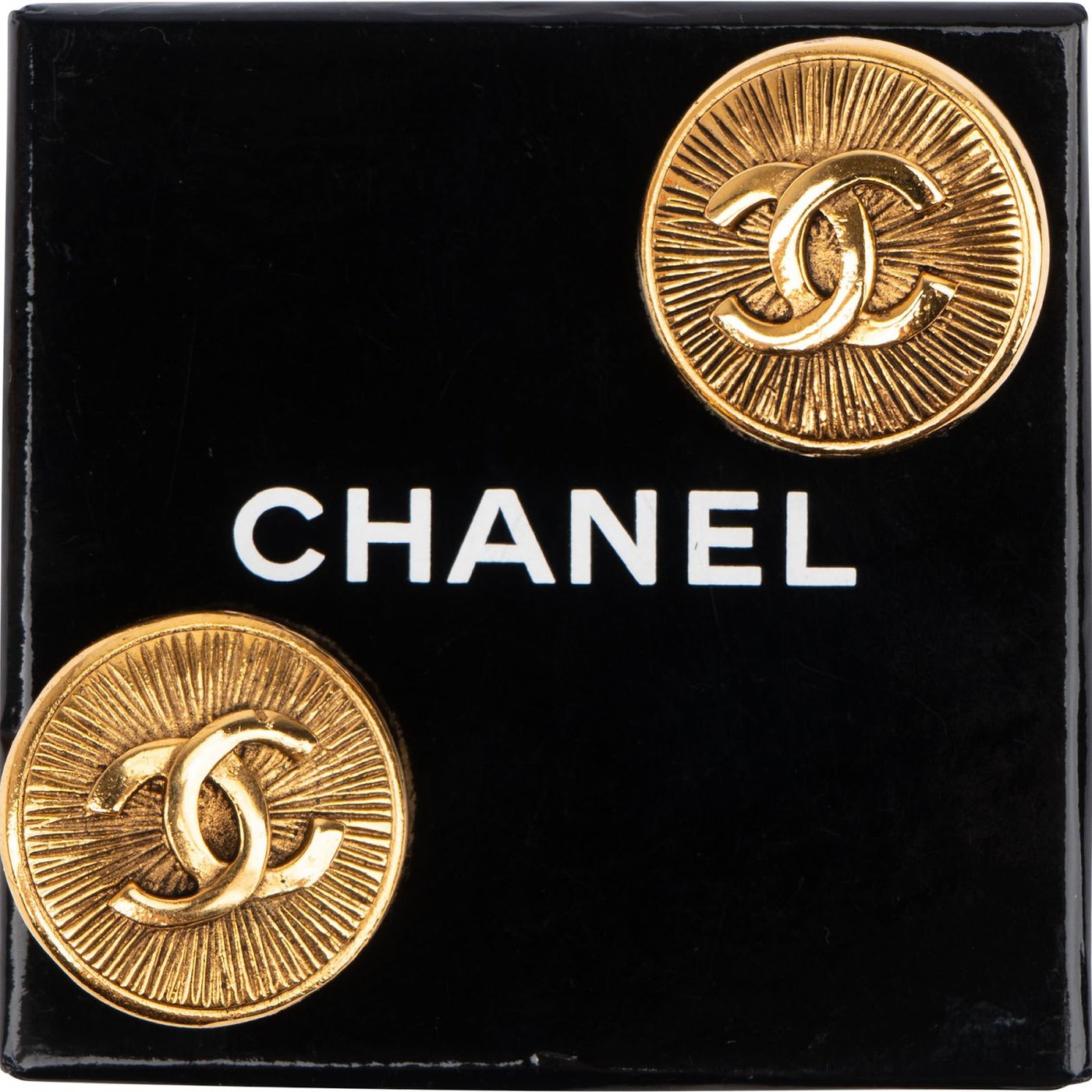 Chanel Gold Tone Emblem CC Sunburst Clip-On Earrings