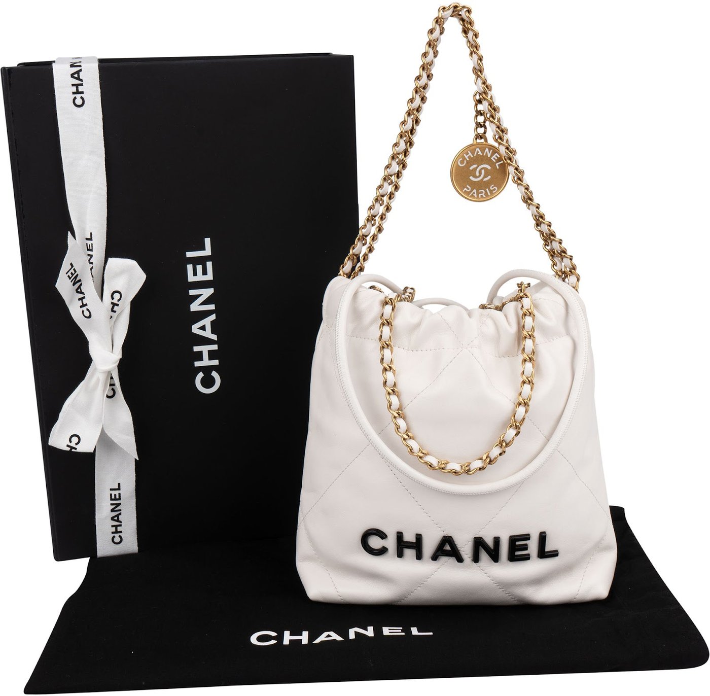 Chanel 22 Quilted Stitched Lambskin Small Drawstring Crossbody Handbag