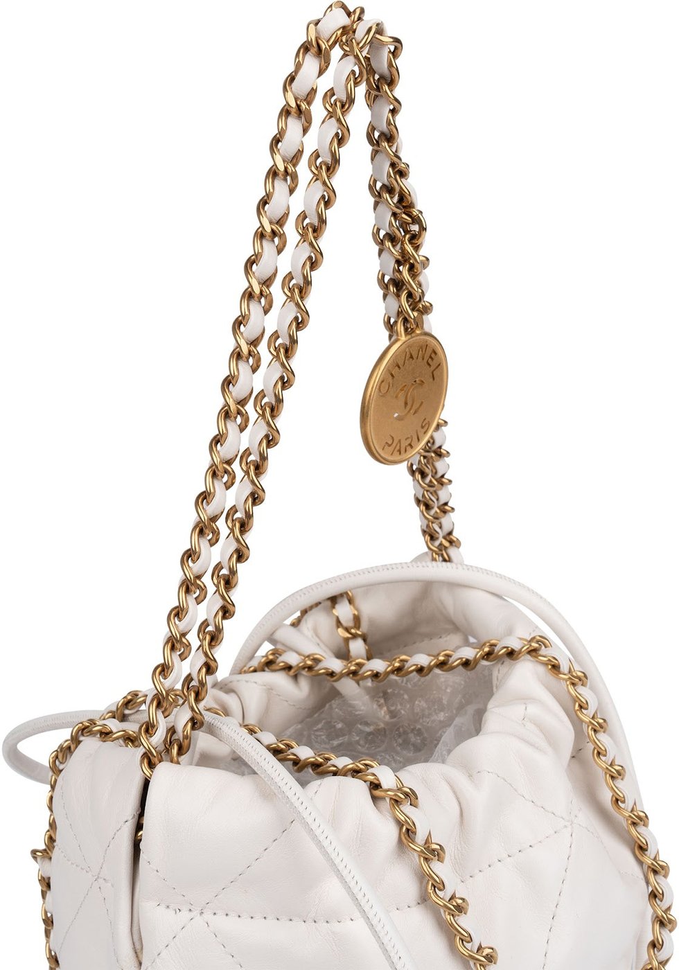 Chanel 22 Quilted Stitched Lambskin Small Drawstring Crossbody Handbag