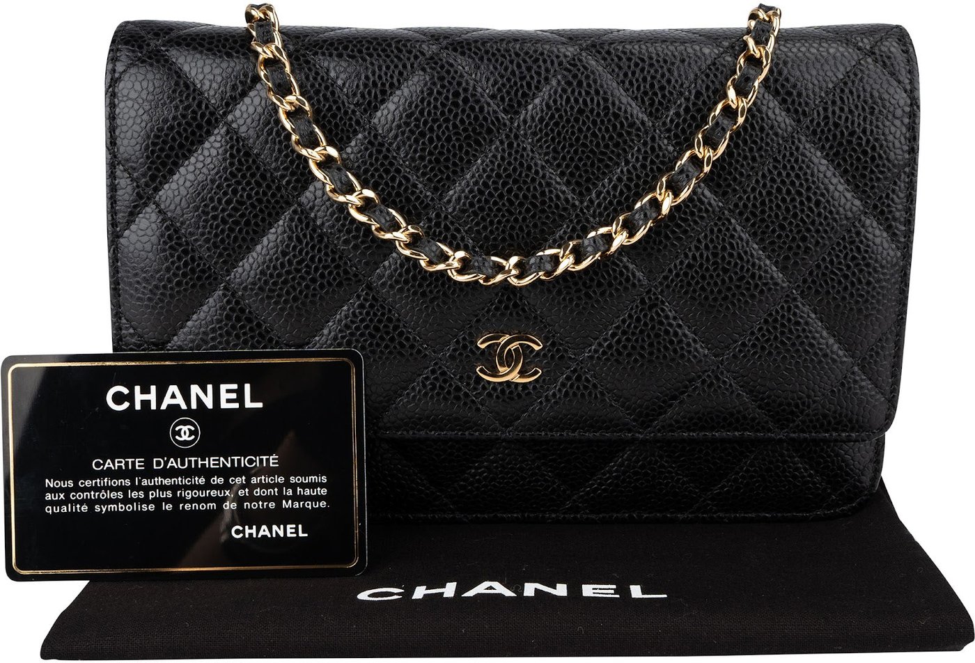 Chanel Quilted Caviar Leather Classic Wallet On Chain Crossbody Bag