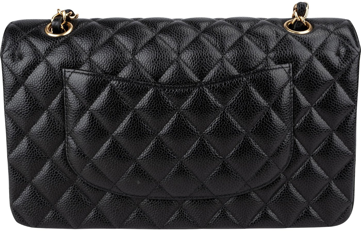 Chanel Quilted Caviar Leather Gold Medium Double Flap Crossbody Bag