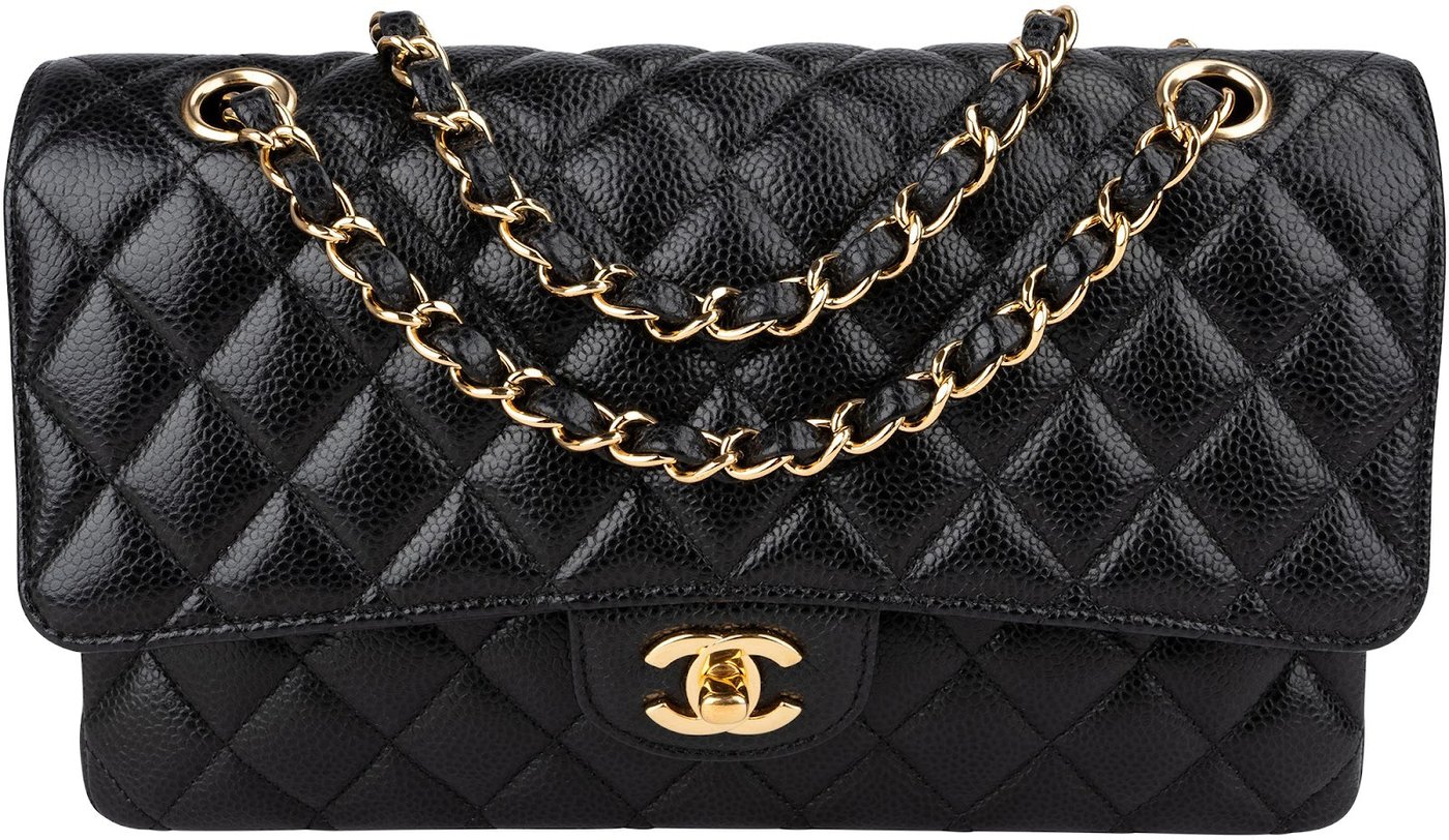 Chanel Quilted Caviar Leather Gold Medium Double Flap Crossbody Bag