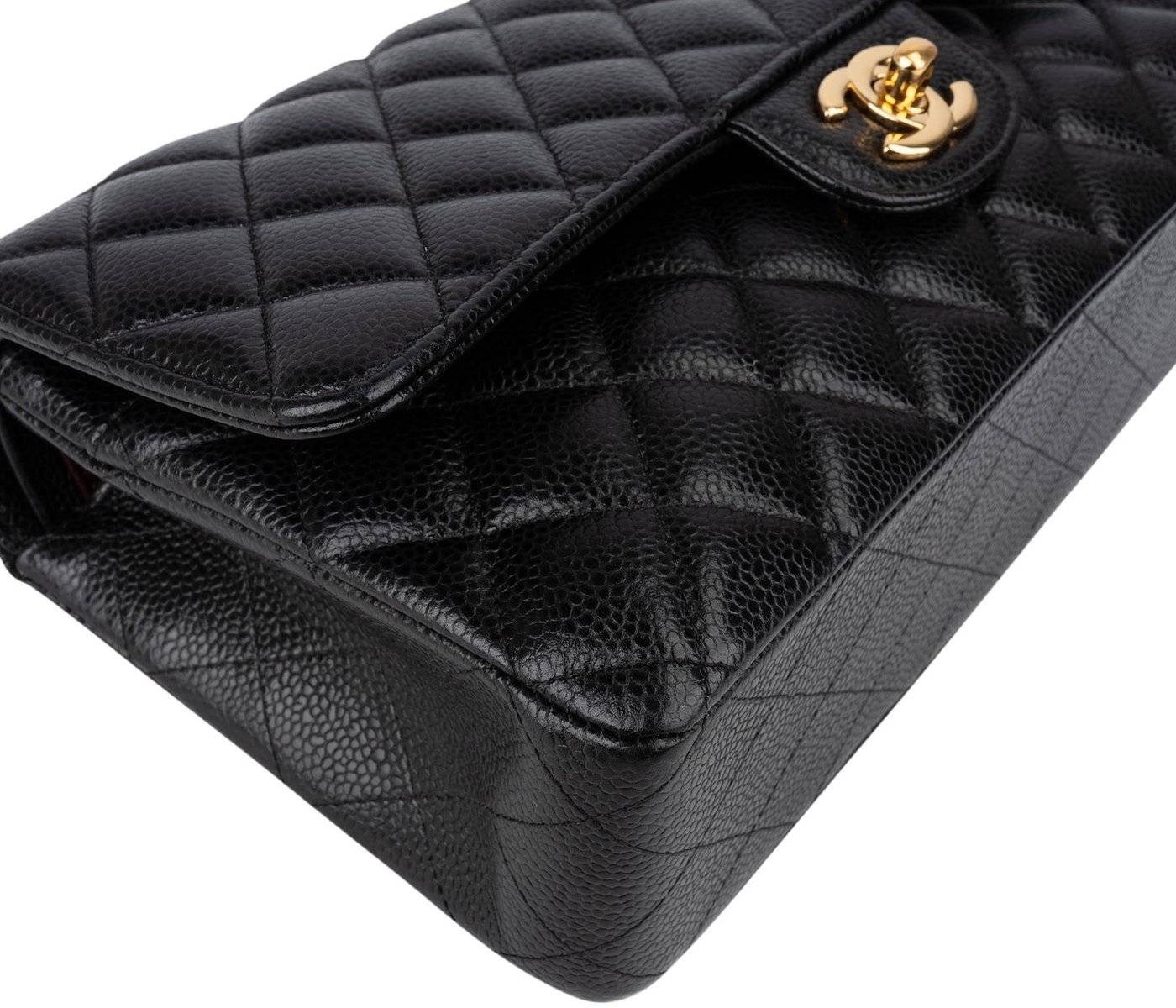 Chanel Quilted Caviar Leather Gold Medium Double Flap Crossbody Bag