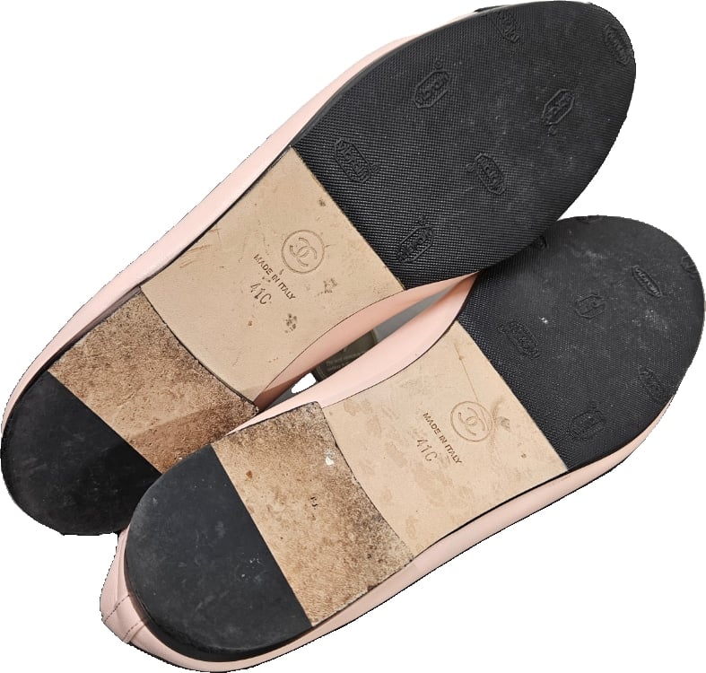 Chanel Pink Lambskin Fabric Cap Toe CC Ballerina Flats (41)