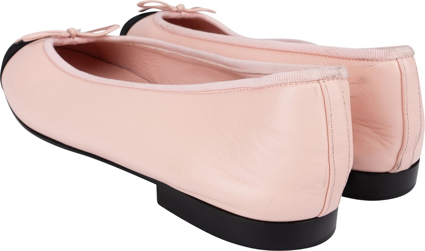 Chanel Pink Lambskin Fabric Cap Toe CC Ballerina Flats (41)