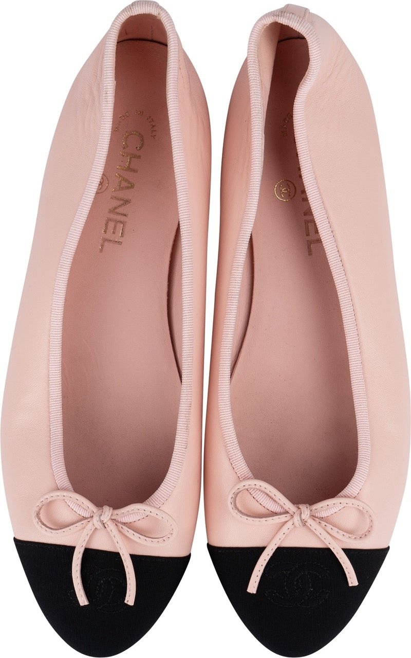Chanel Pink Lambskin Fabric Cap Toe CC Ballerina Flats (41)