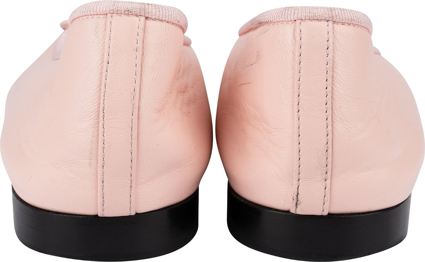 Chanel Pink Lambskin Fabric Cap Toe CC Ballerina Flats (41)