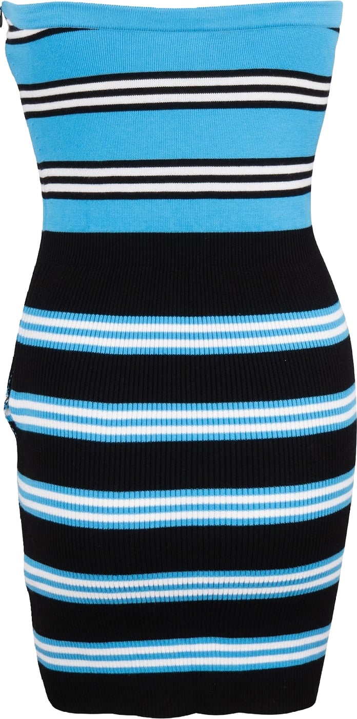 Chanel Blue & Black Striped Cotton Knit Bandeau Short Dress (FR36 / DE34)
