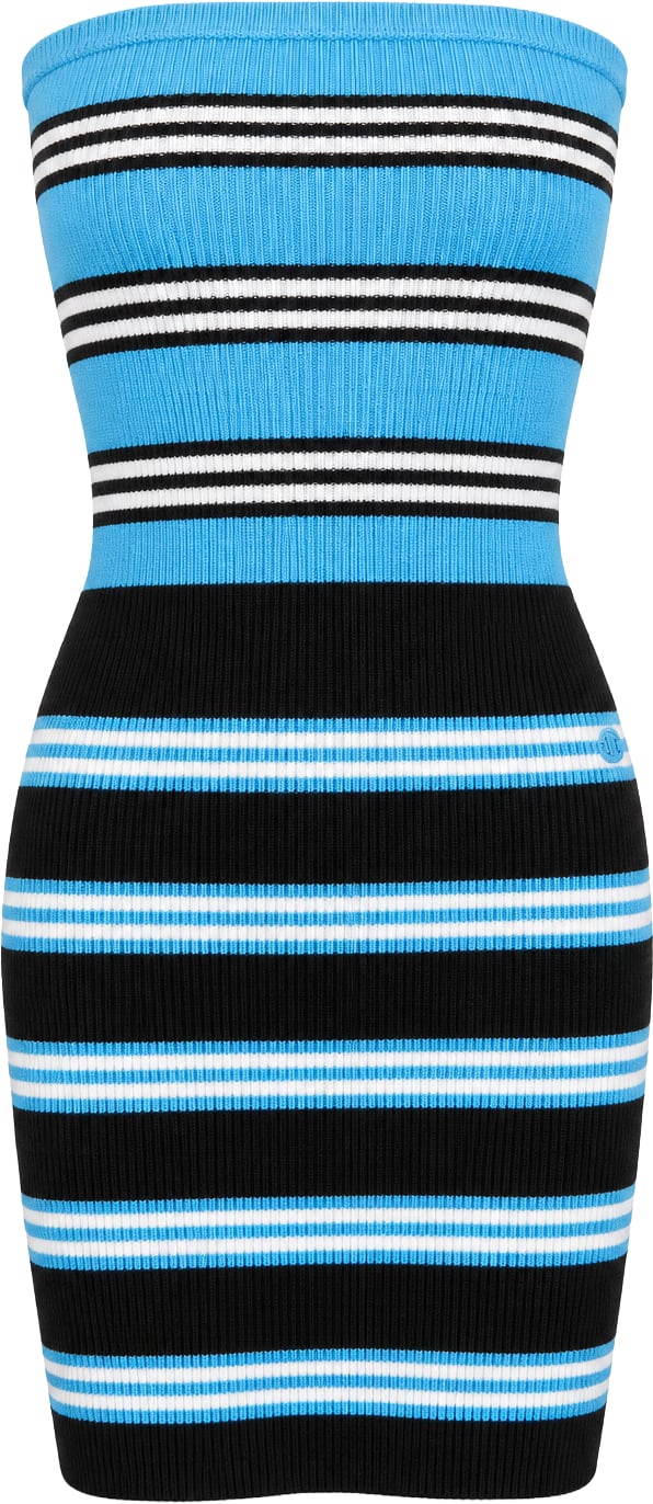 Chanel Blue & Black Striped Cotton Knit Bandeau Short Dress (FR36 / DE34)