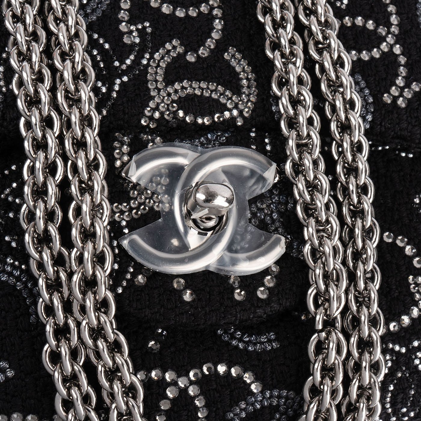 Chanel Sequin Tweed Palladium CC Jumbo Double Flap Crossbody Bag