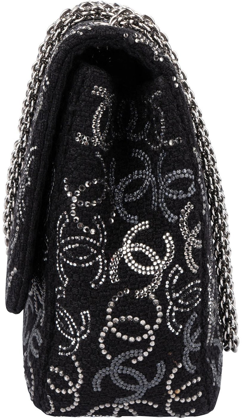Chanel Sequin Tweed Palladium CC Jumbo Double Flap Crossbody Bag