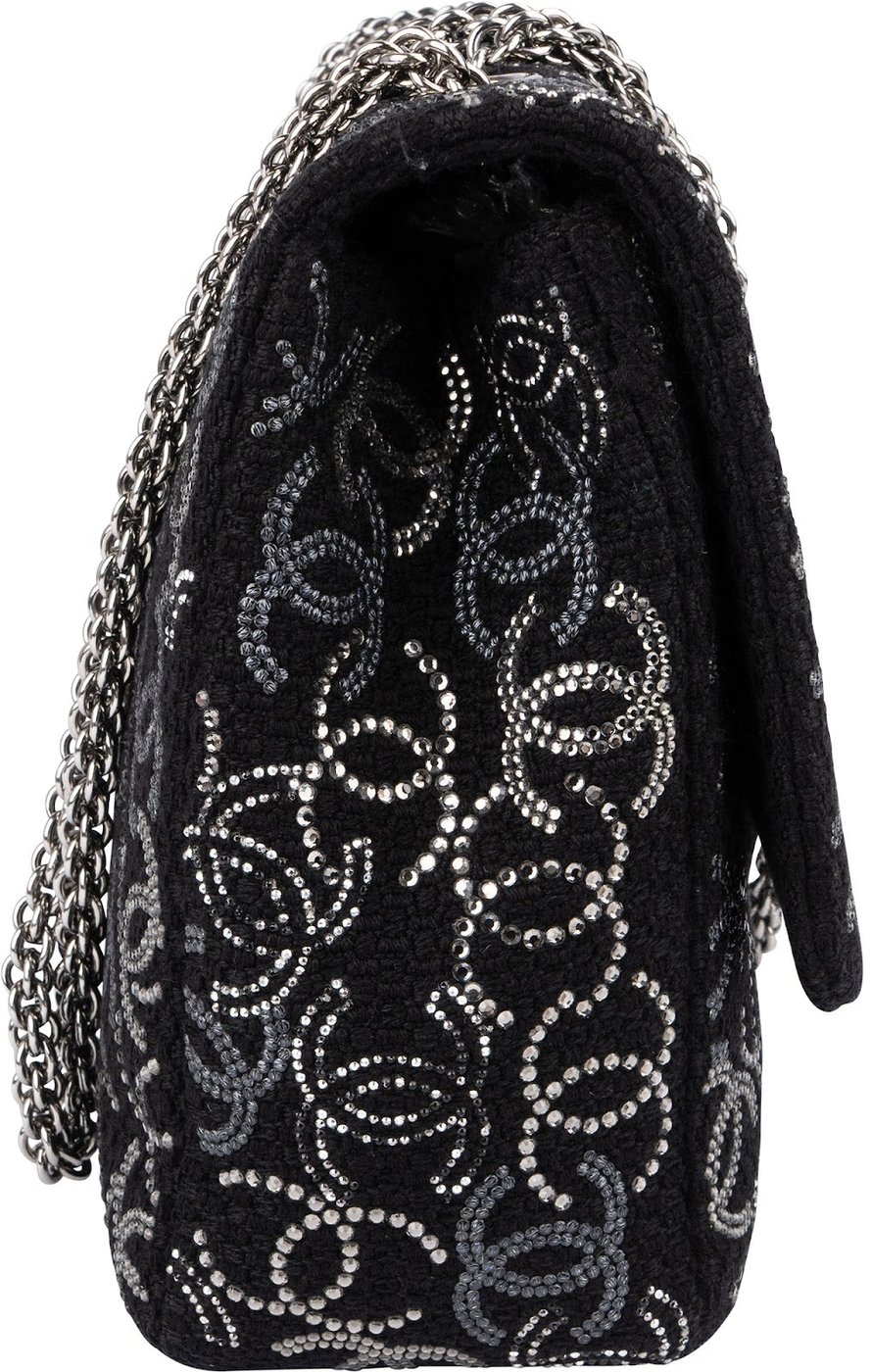 Chanel Sequin Tweed Palladium CC Jumbo Double Flap Crossbody Bag