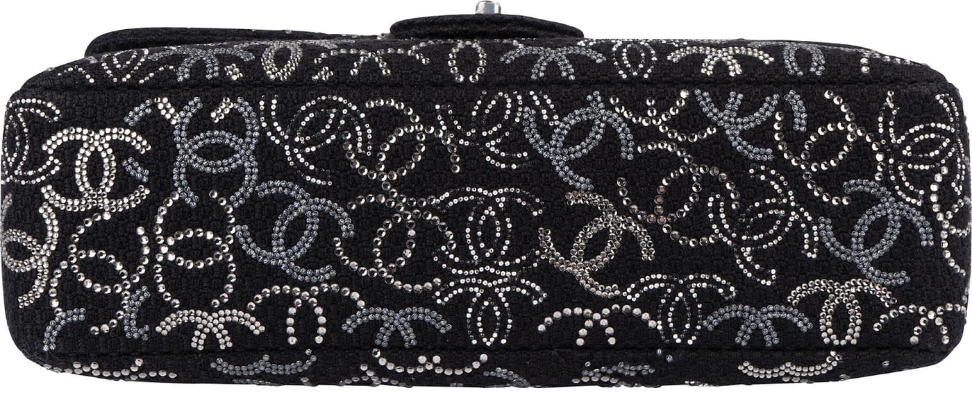 Chanel Sequin Tweed Palladium CC Jumbo Double Flap Crossbody Bag