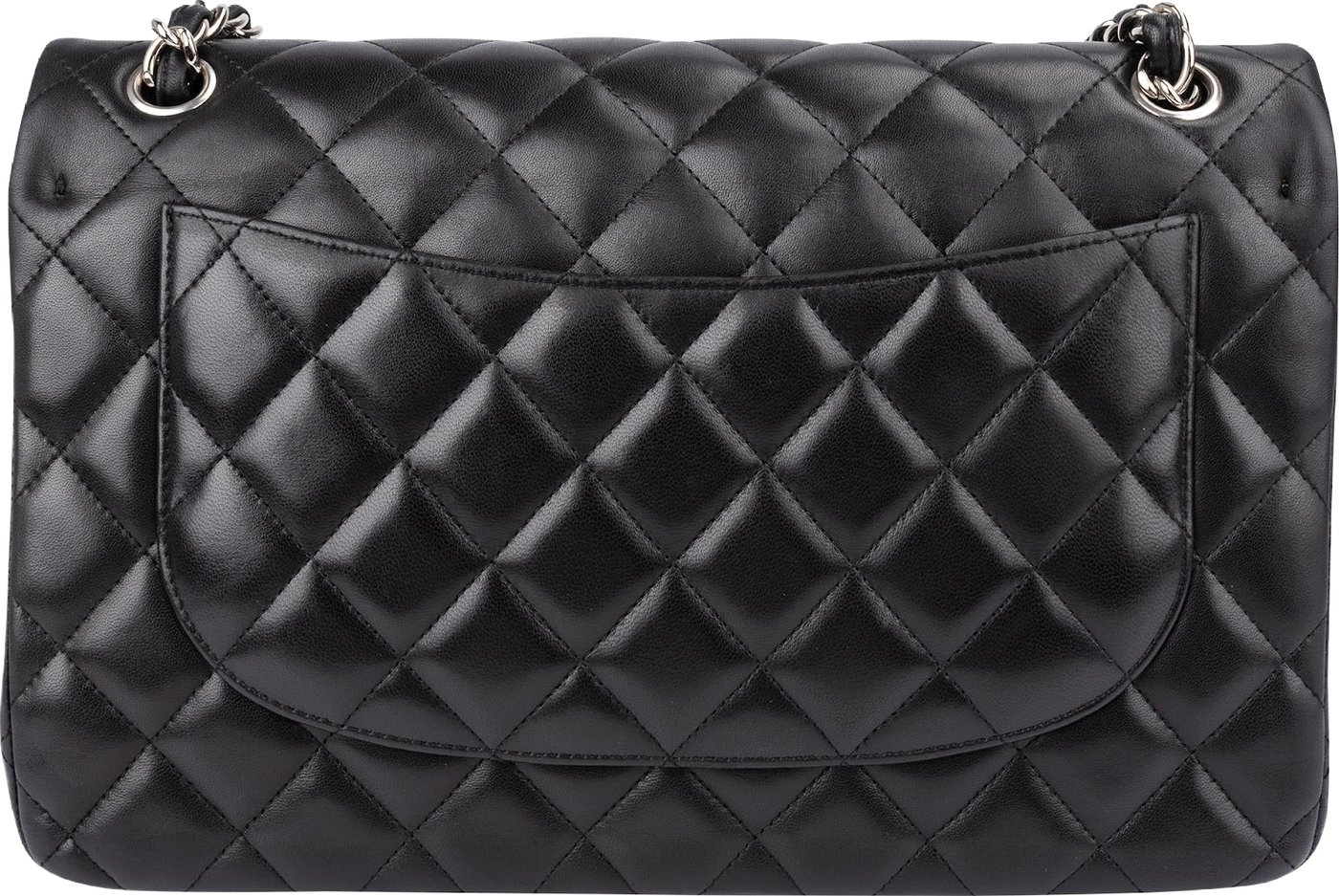 Chanel Quilted Lambskin Palladium Jumbo Double Flap Crossbody Bag