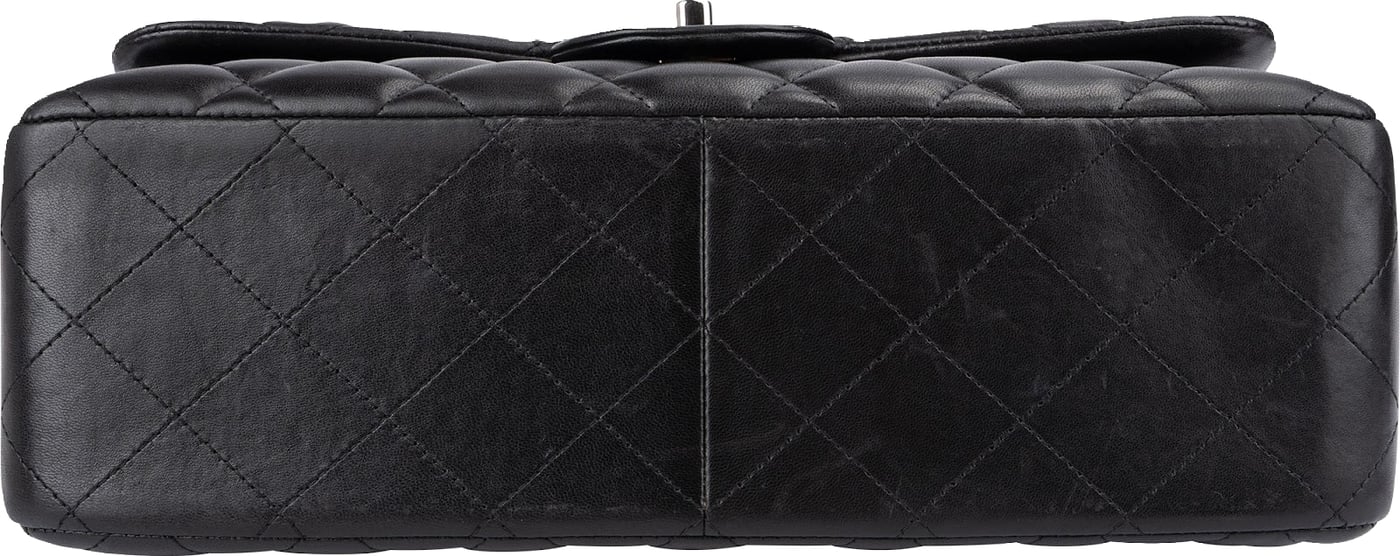 Chanel Quilted Lambskin Palladium Jumbo Double Flap Crossbody Bag