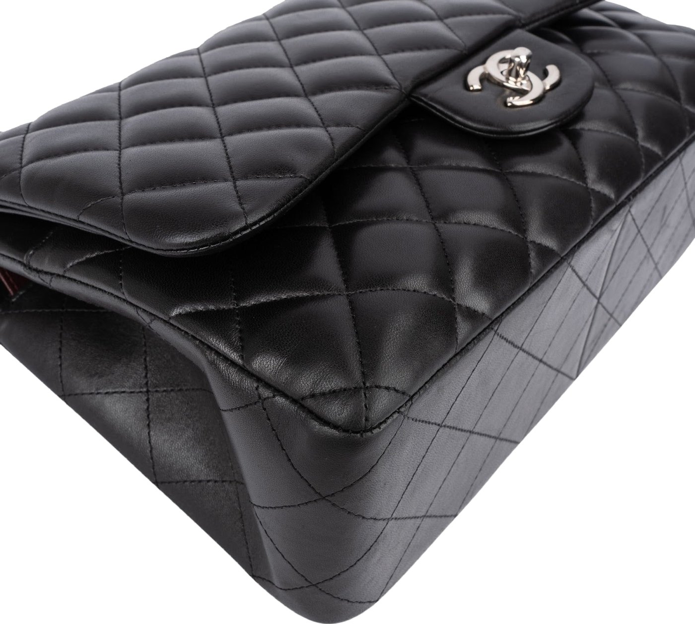 Chanel Quilted Lambskin Palladium Jumbo Double Flap Crossbody Bag