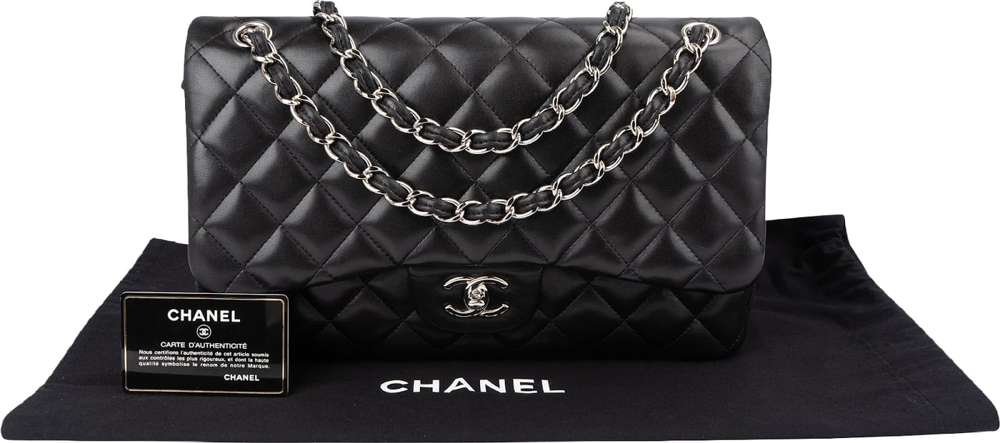 Chanel Quilted Lambskin Palladium Jumbo Double Flap Crossbody Bag