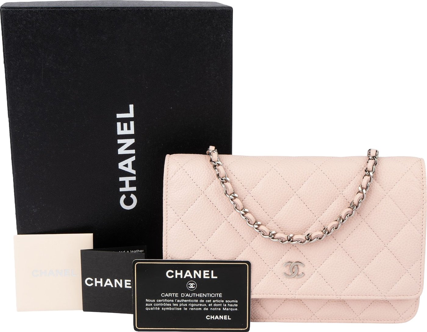 Chanel Quilted Caviar Leather Palladium Wallet On Chain Crossbody Bag
