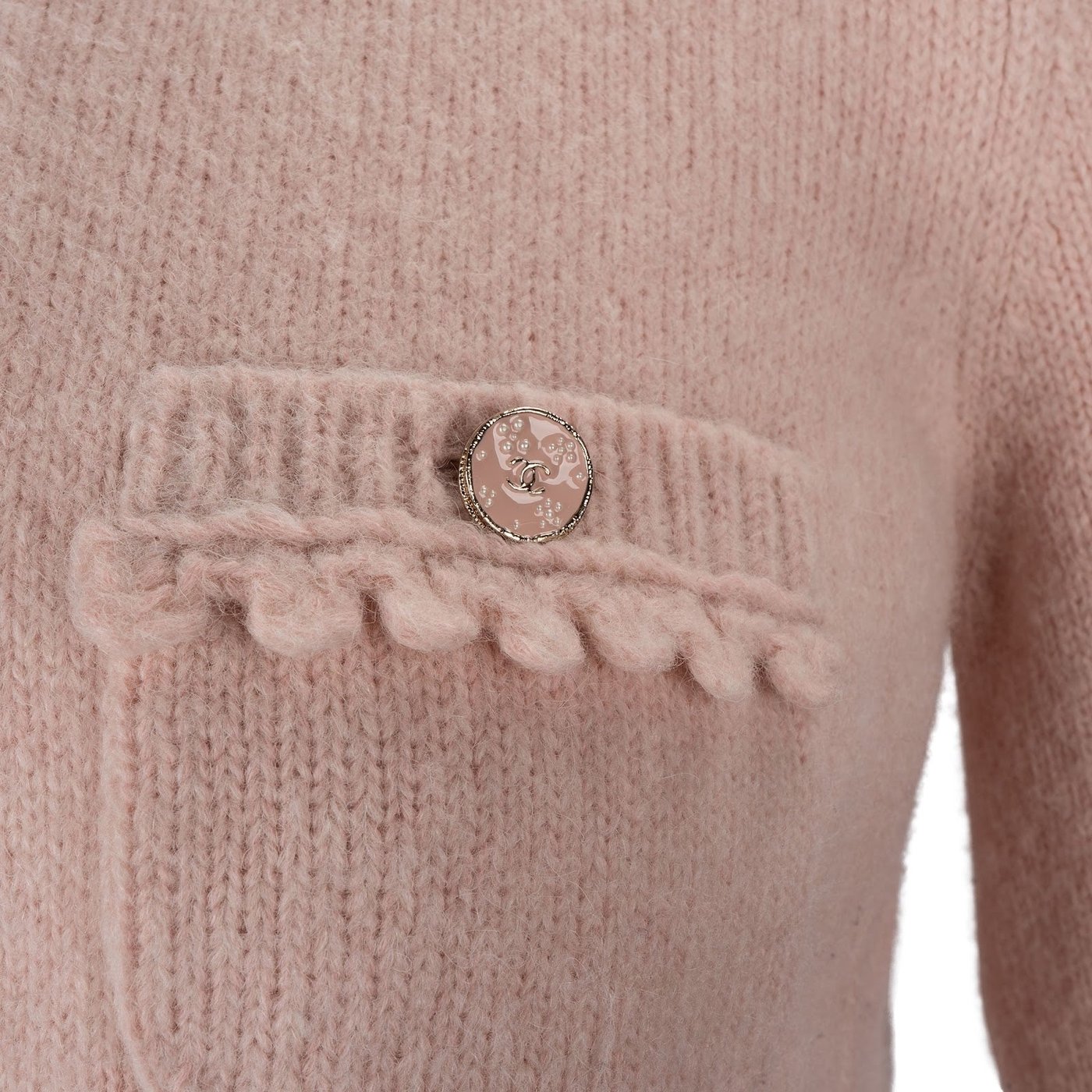 Chanel 2026SS Pink Cashmere CC Buttons Crochet Cropped Cardigan (FR36)