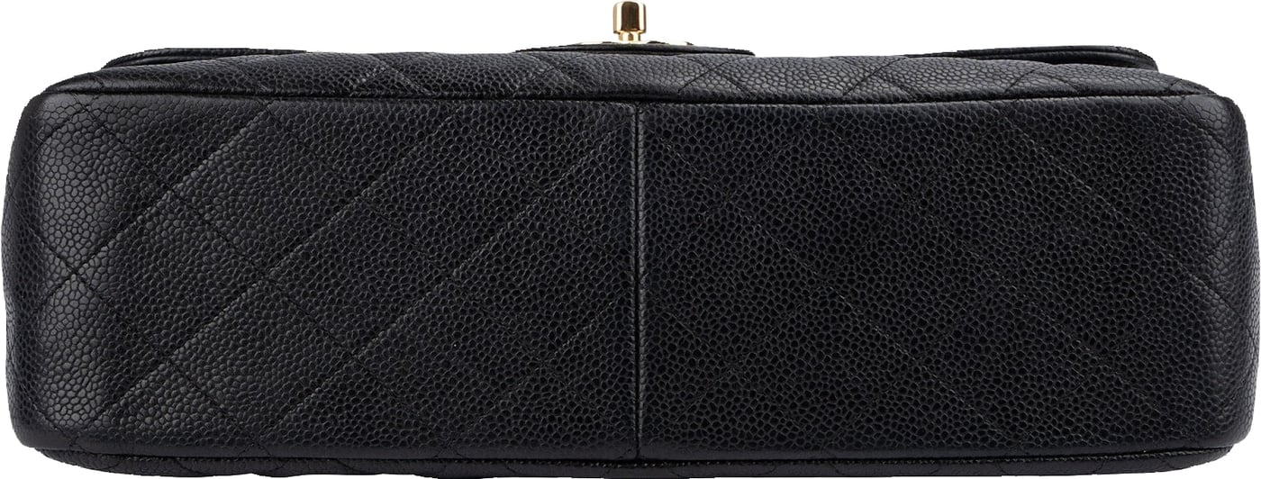 Chanel Quilted Caviar Leather Palladium Jumbo Double Flap Crossbody Bag