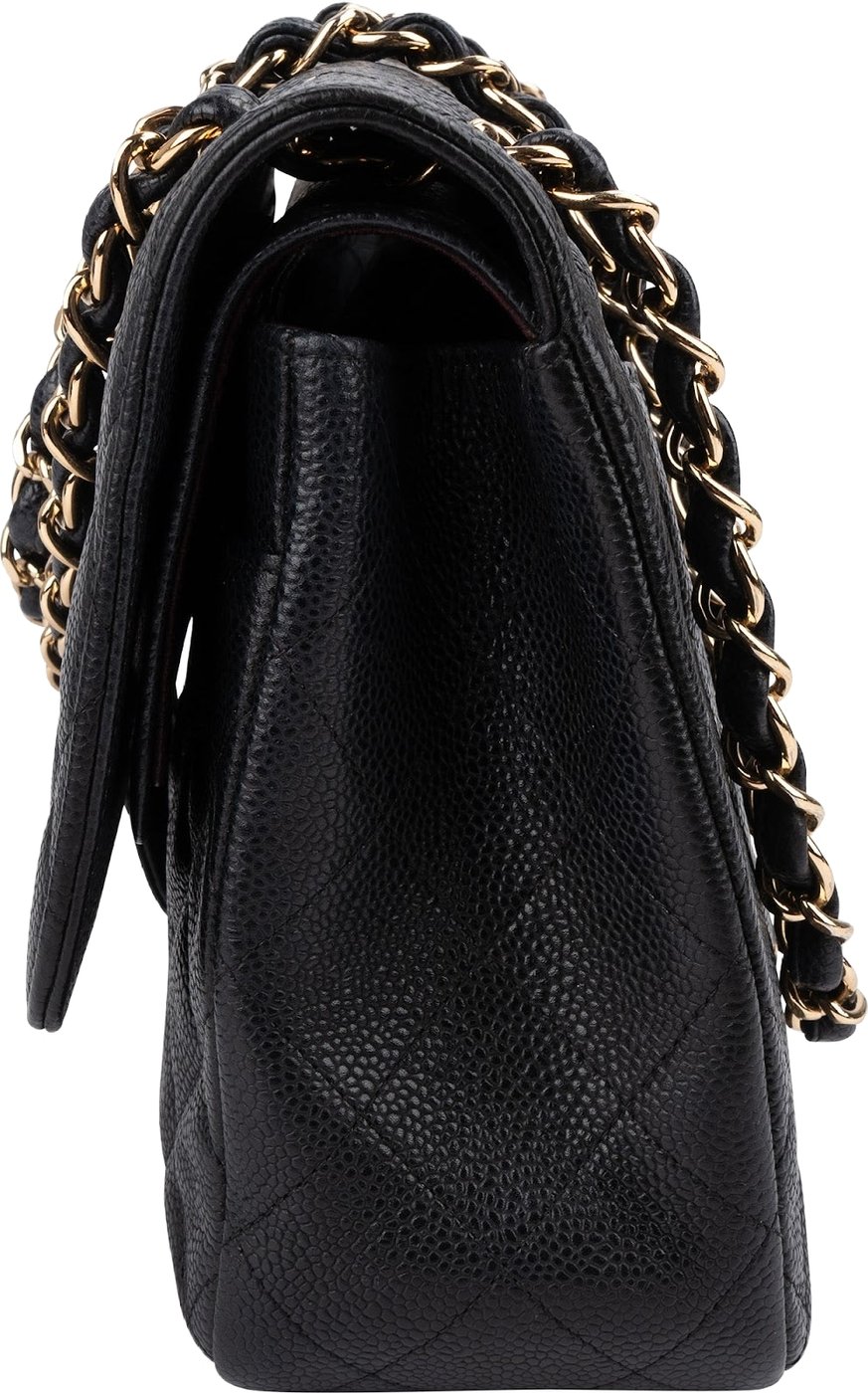 Chanel Quilted Caviar Leather Palladium Jumbo Double Flap Crossbody Bag