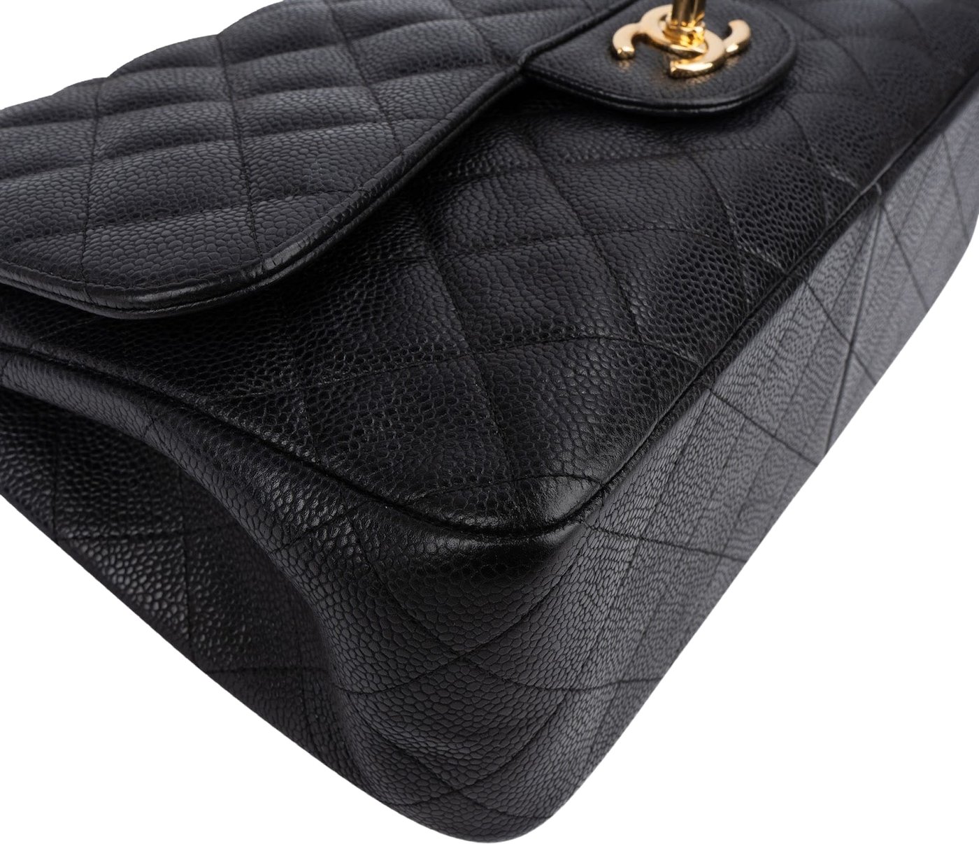 Chanel Quilted Caviar Leather Palladium Jumbo Double Flap Crossbody Bag