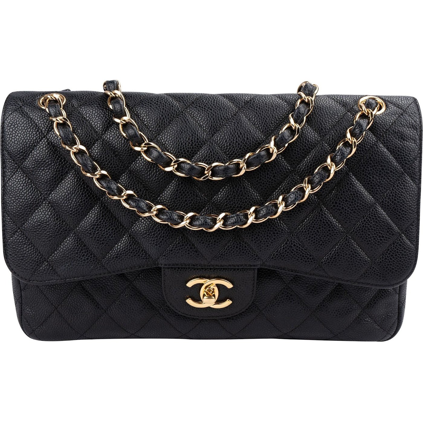 Chanel Quilted Caviar Leather Palladium Jumbo Double Flap Crossbody Bag