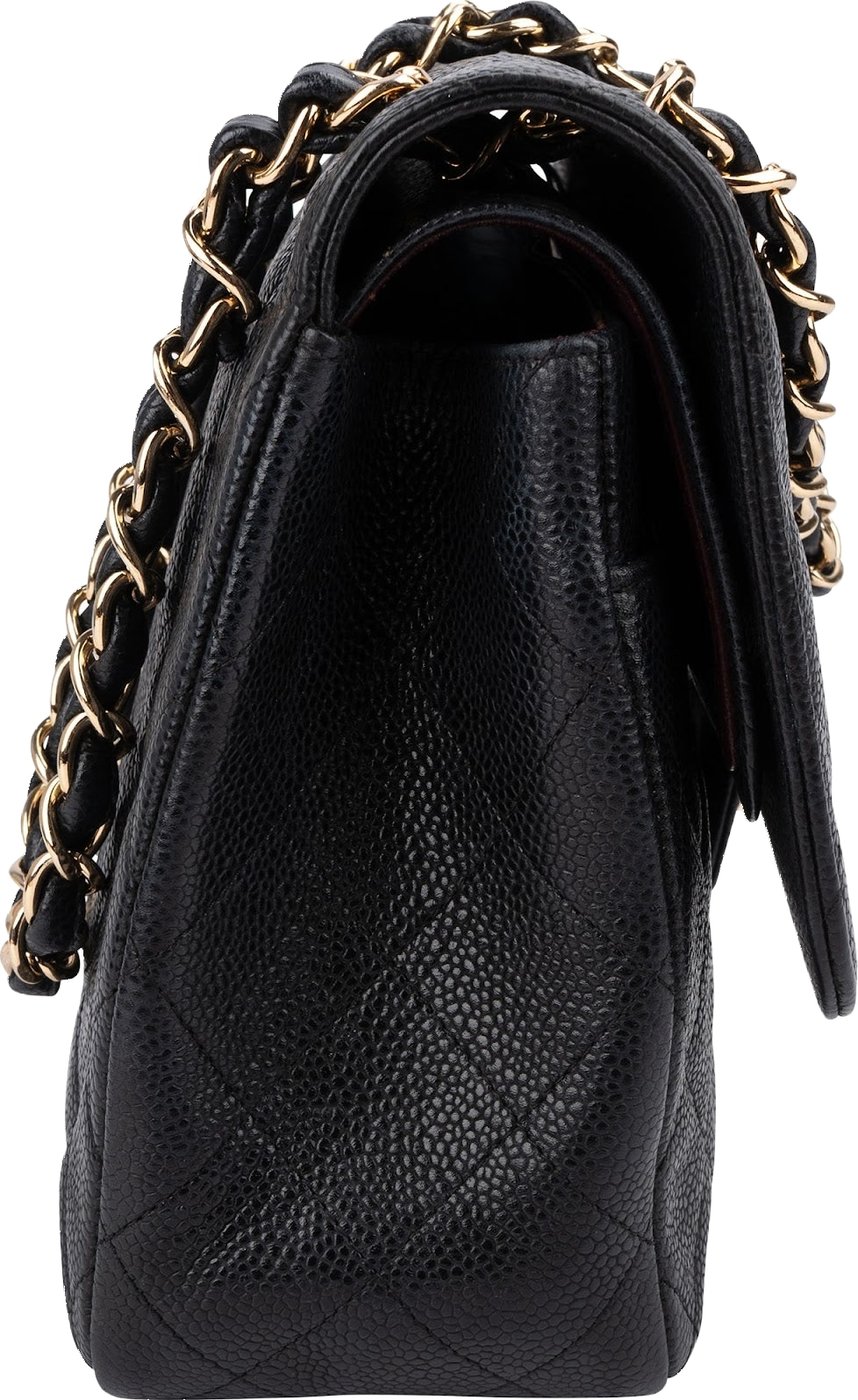 Chanel Quilted Caviar Leather Palladium Jumbo Double Flap Crossbody Bag