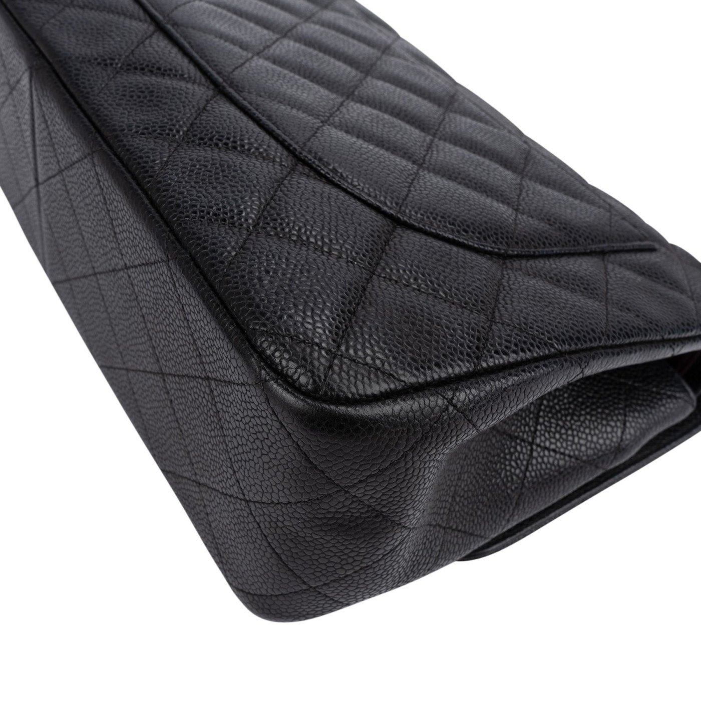 Chanel Quilted Caviar Leather Palladium Jumbo Double Flap Crossbody Bag