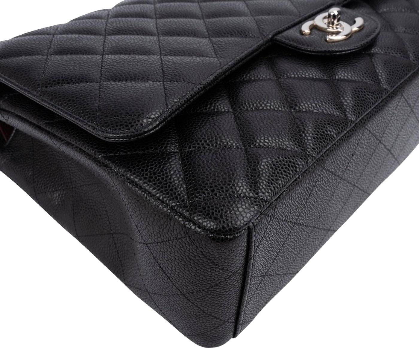 Chanel Quilted Caviar Leather Palladium Maxi Double Flap Crossbody Bag