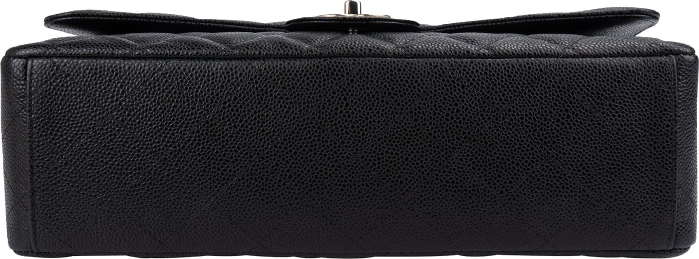 Chanel Quilted Caviar Leather Palladium Maxi Double Flap Crossbody Bag